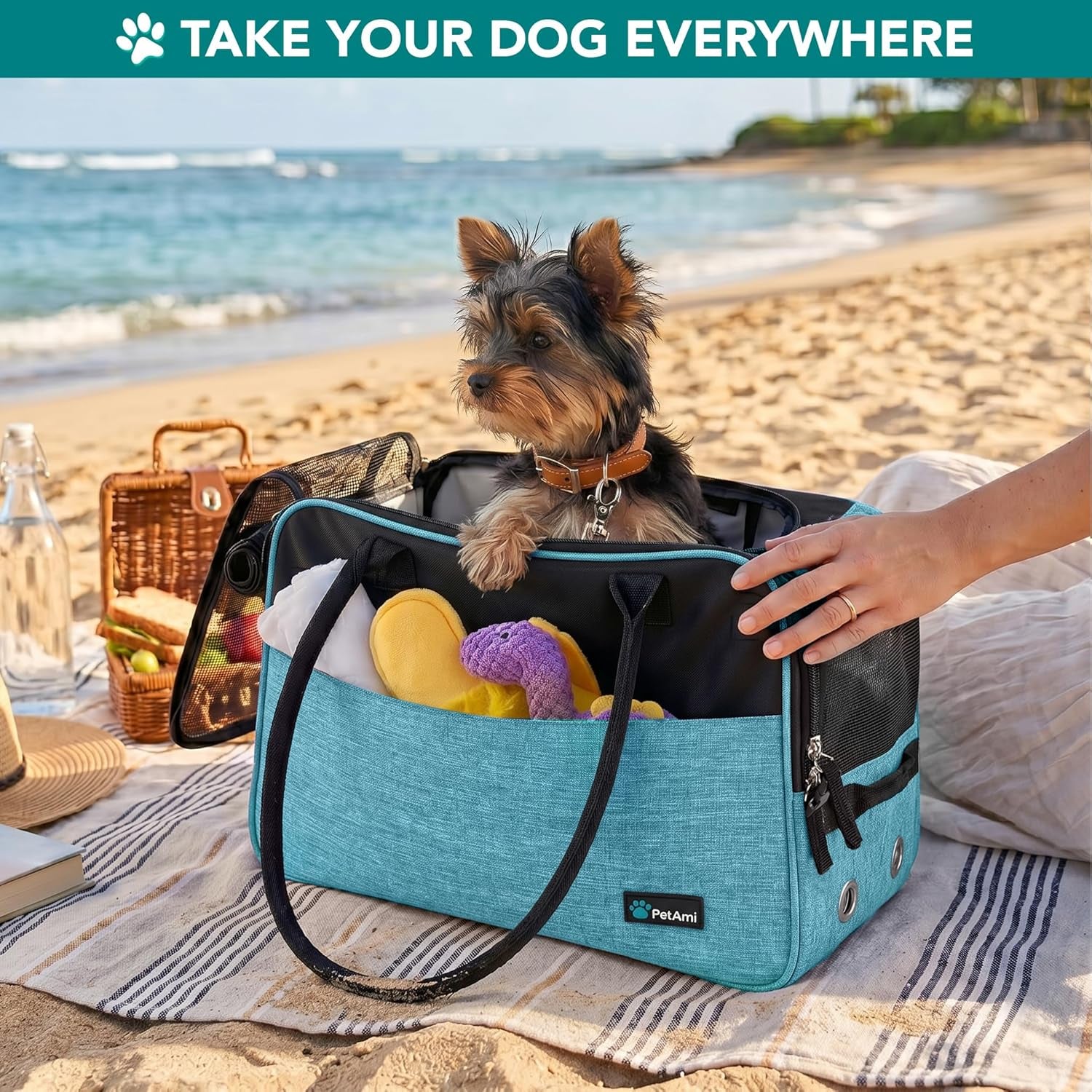 Soft-Sided Pet Carrier for Small Dogs and Cats, TSA Approved Travel Tote Bag with Ventilation, Pockets, Bed, and Shoulder Strap, Maximum Weight 12 lbs, Turquoise