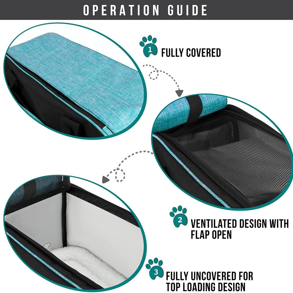 Soft-Sided Pet Carrier for Small Dogs and Cats, TSA Approved Travel Tote Bag with Ventilation, Pockets, Bed, and Shoulder Strap, Maximum Weight 12 lbs, Turquoise
