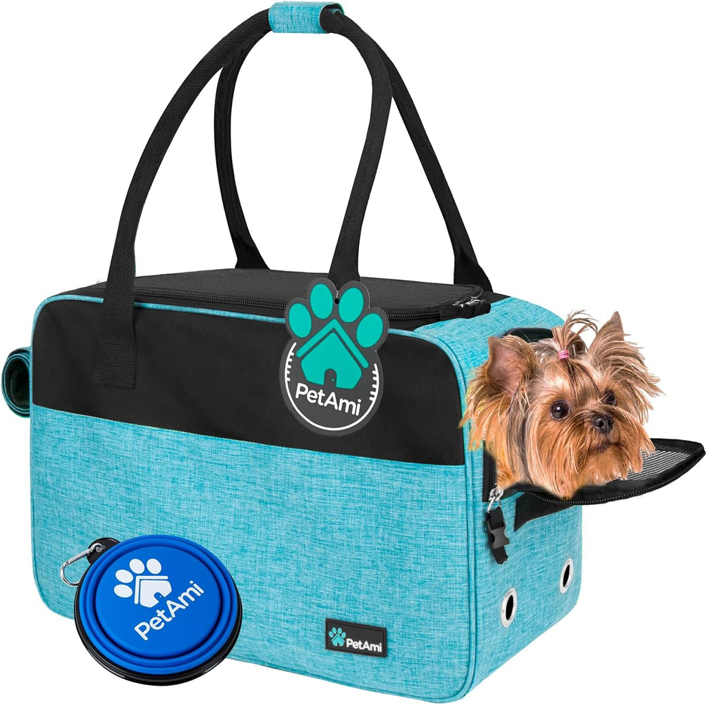 Soft-Sided Pet Carrier for Small Dogs and Cats, TSA Approved Travel Tote Bag with Ventilation, Pockets, Bed, and Shoulder Strap, Maximum Weight 12 lbs, Turquoise