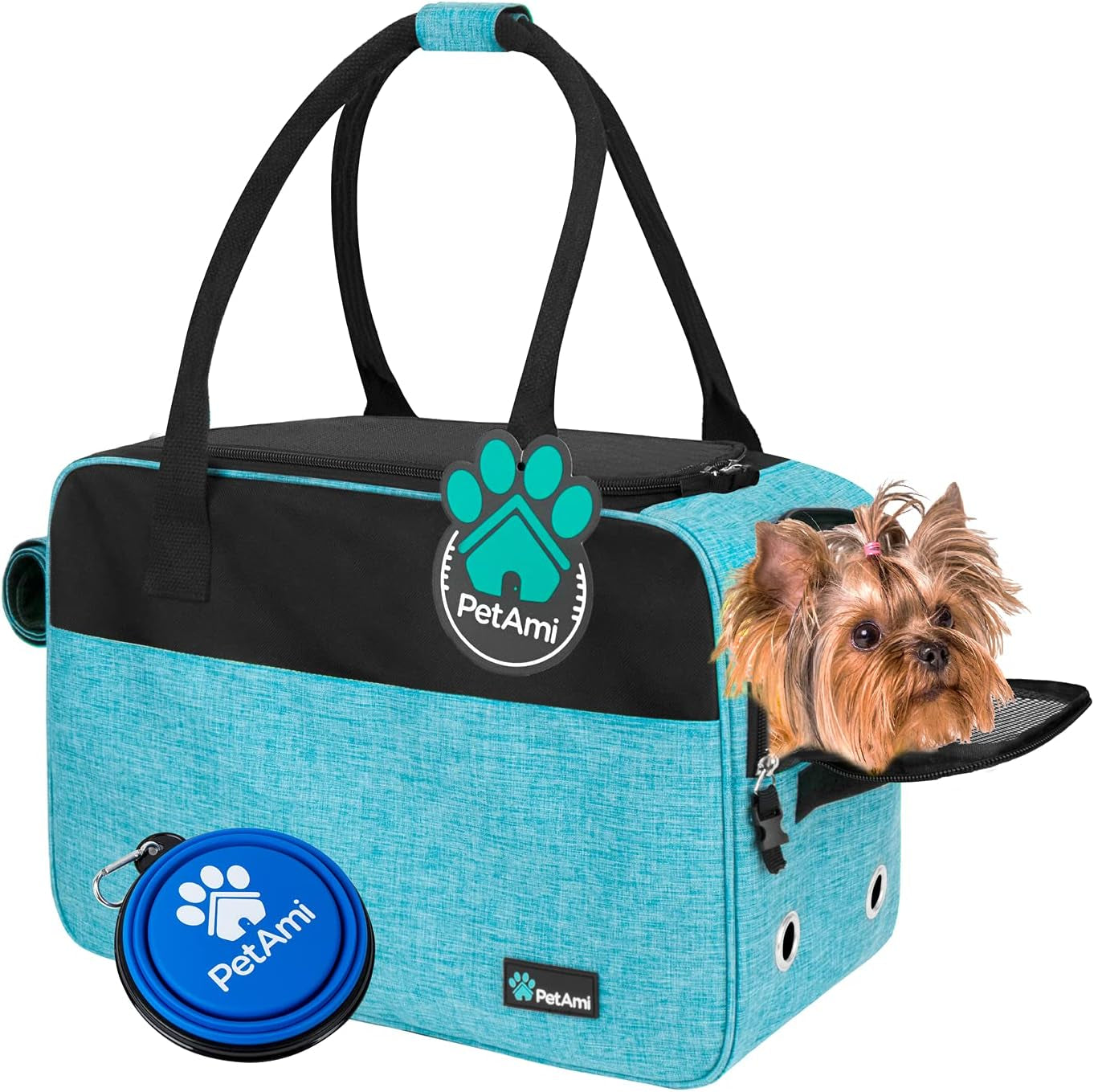 Soft-Sided Pet Carrier for Small Dogs and Cats, TSA Approved Travel Tote Bag with Ventilation, Pockets, Bed, and Shoulder Strap, Maximum Weight 12 lbs, Turquoise